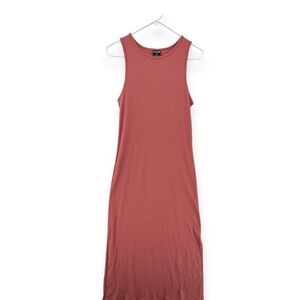 Hurley Sleeveless Ribbed Side Slit Maxi Dress in Faded Rose